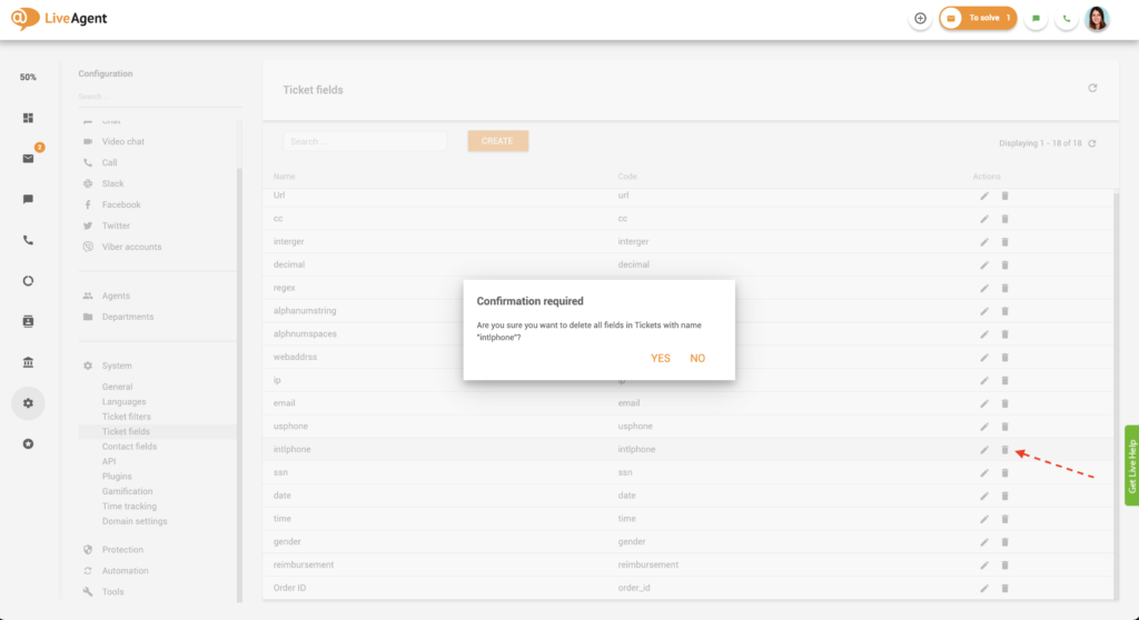 Een ticketveld verwijderen