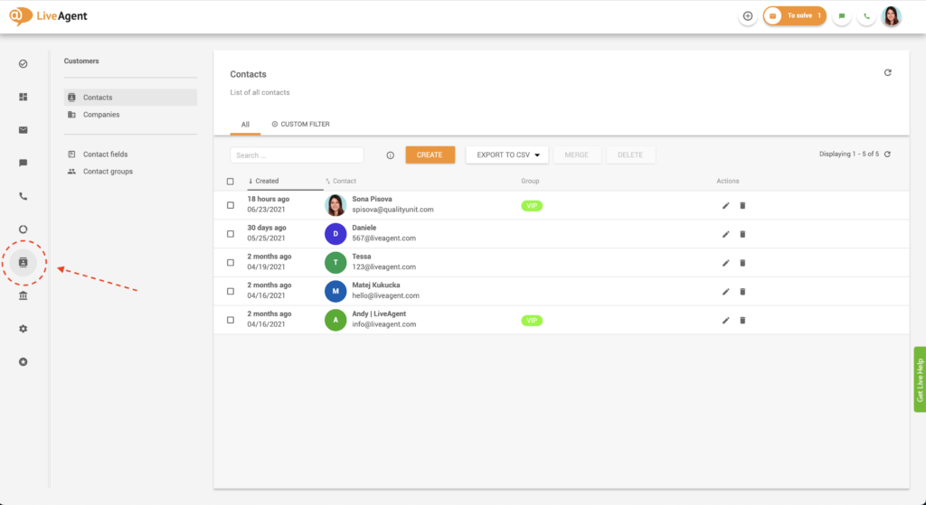 Contacten zoeken in LiveAgent