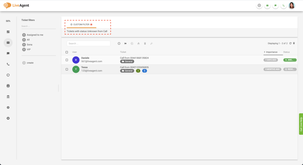 LiveAgent Filtered tickets