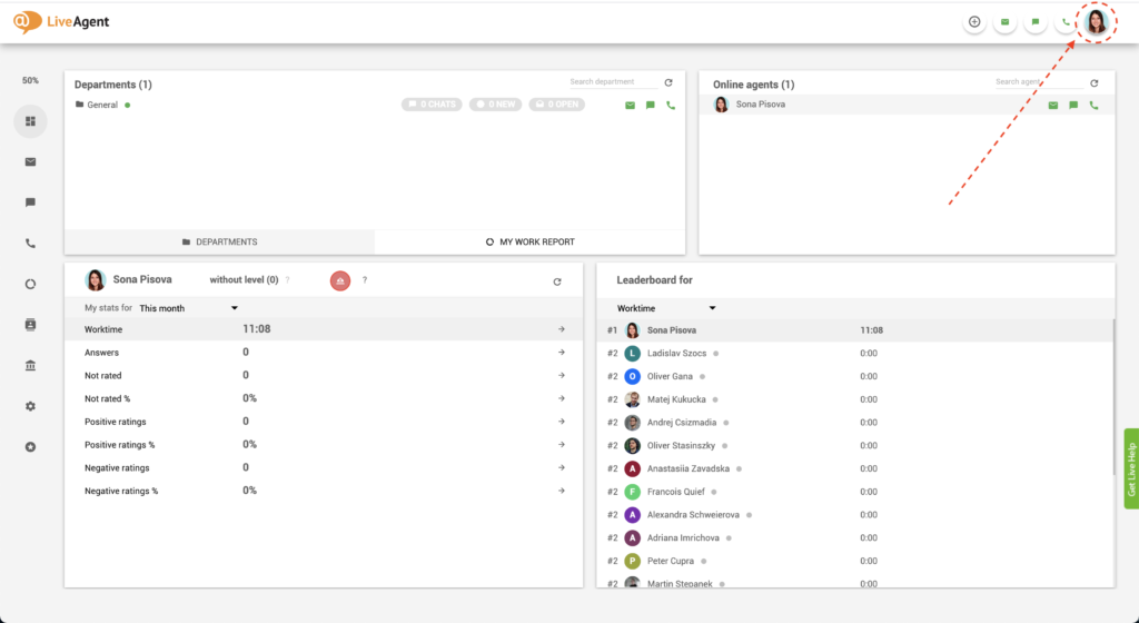 LiveAgent - pauzeknop zoeken