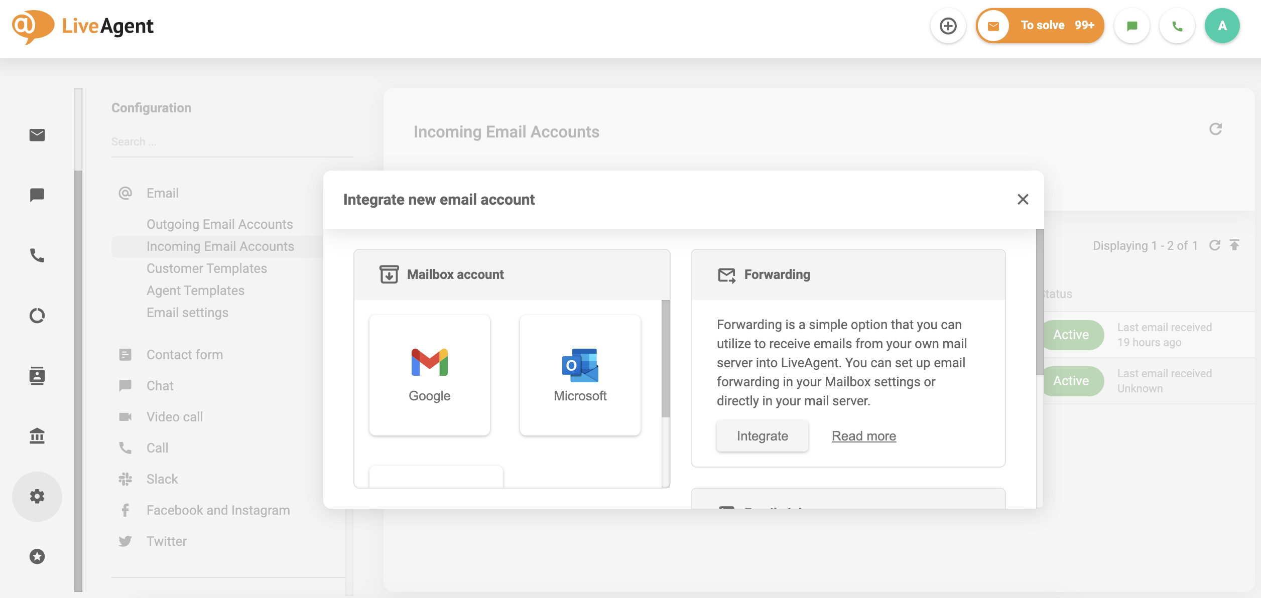 Integreer een nieuw e-mailaccount met forwarding in LiveAgent
