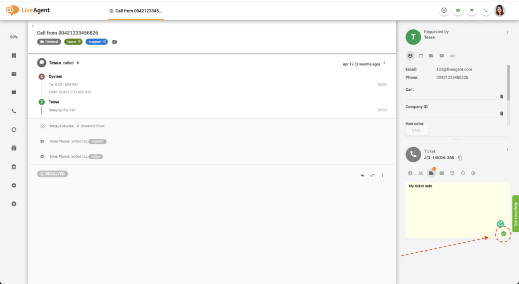 LiveAgent ticketnotities