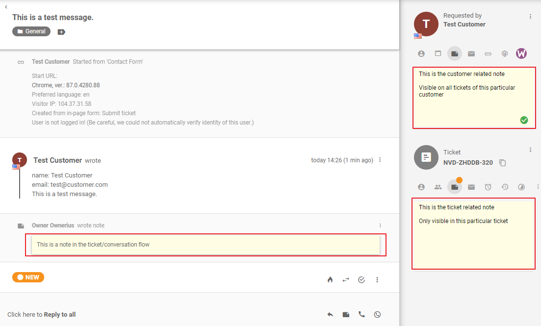LiveAgent verschillende soorten interne notities