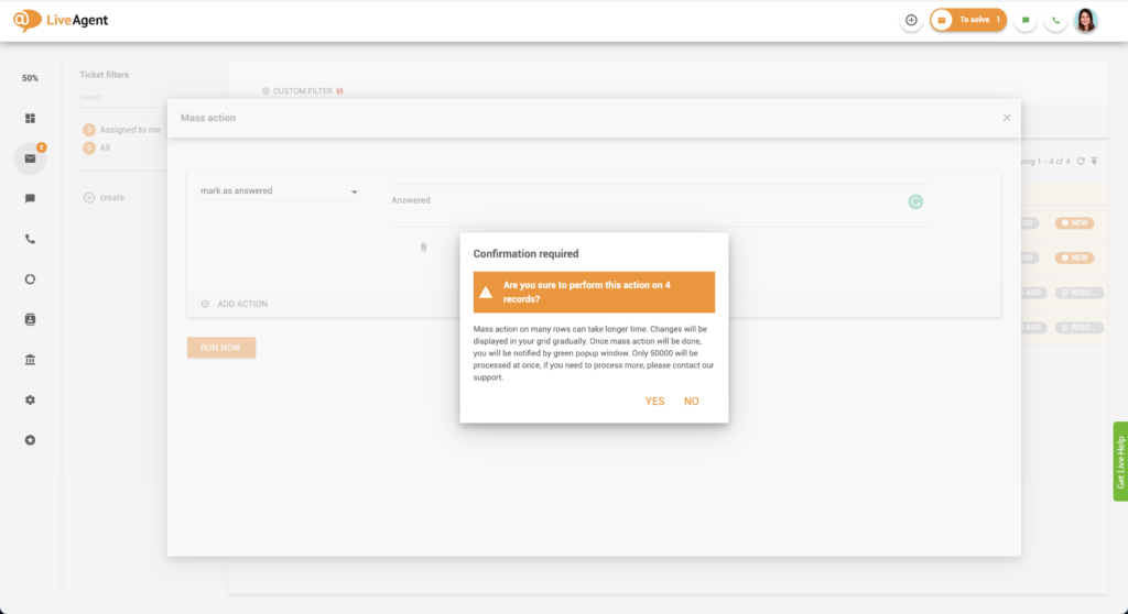 Bevestigingsdialoogvenster massale actie