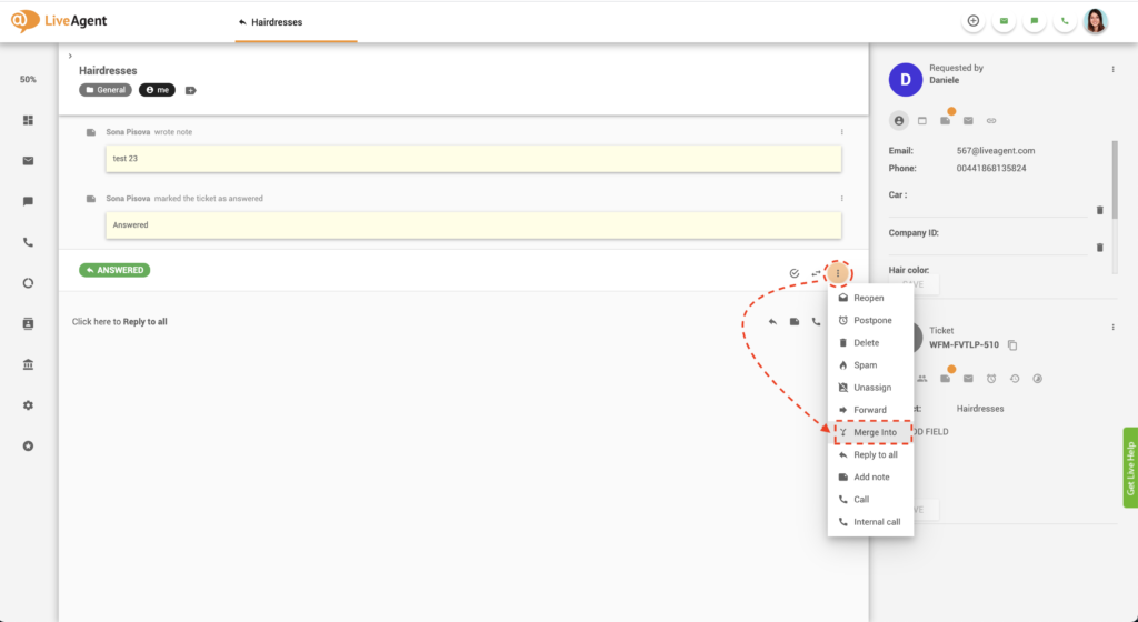 Functie ticket samenvoegen