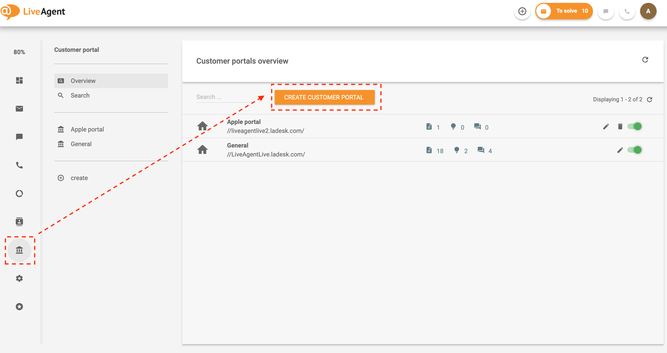 Navigeer naar kennisbank in LiveAgent