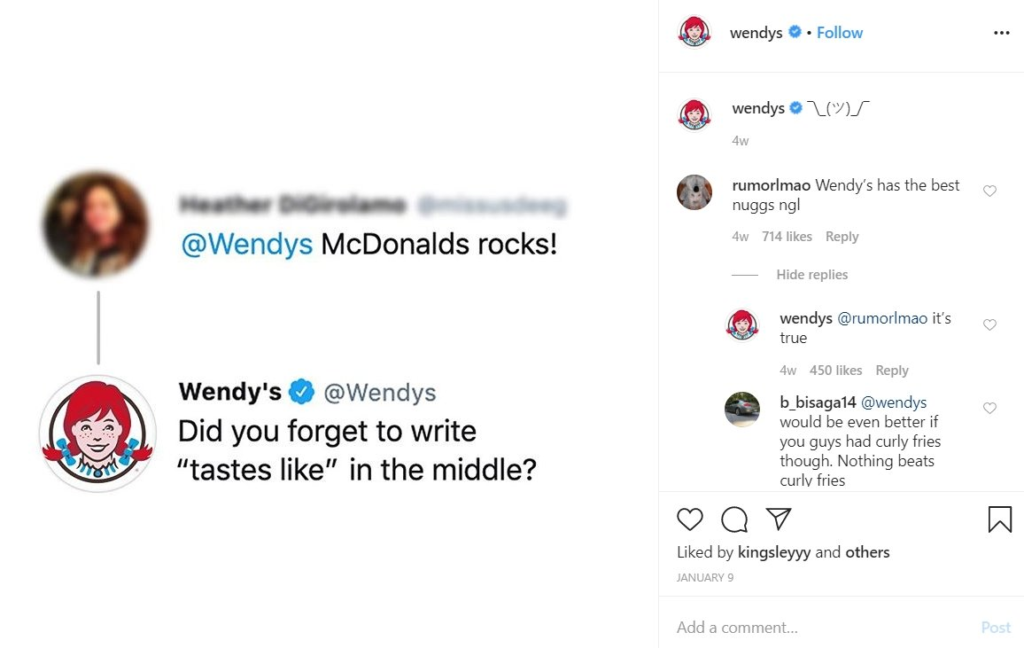 Sterke Instagram-positie van Wendy's