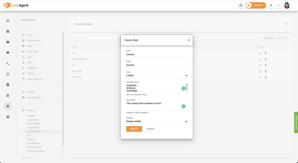 Codenaam instellen voor contactveld