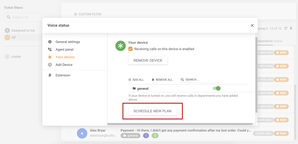 Apparaatplanningsinstellingen in LiveAgent