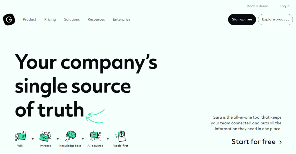 Opvallend kennisbank scherm van Guru