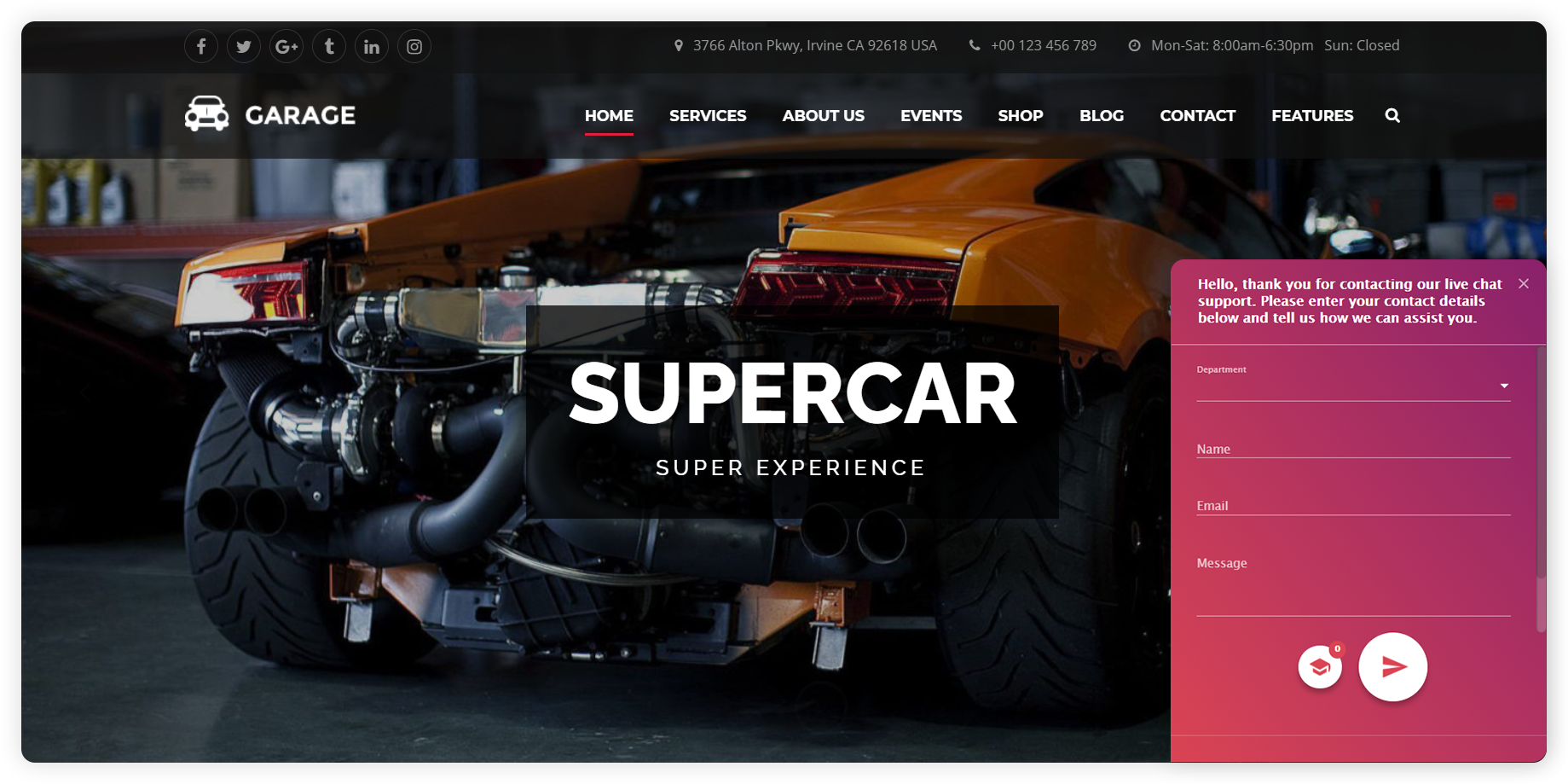 Example of a pre-chat survey