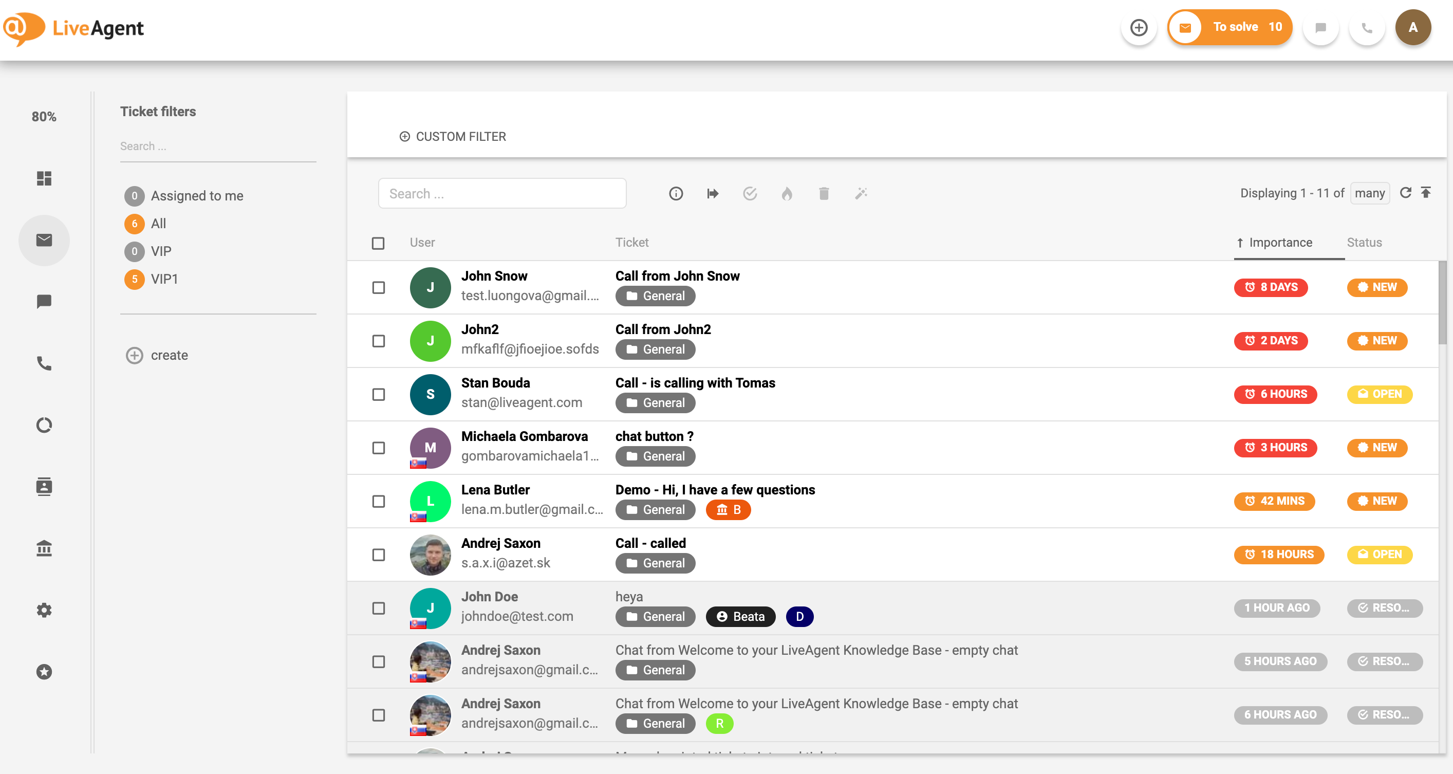 Overzicht van LiveAgent's Universal inbox