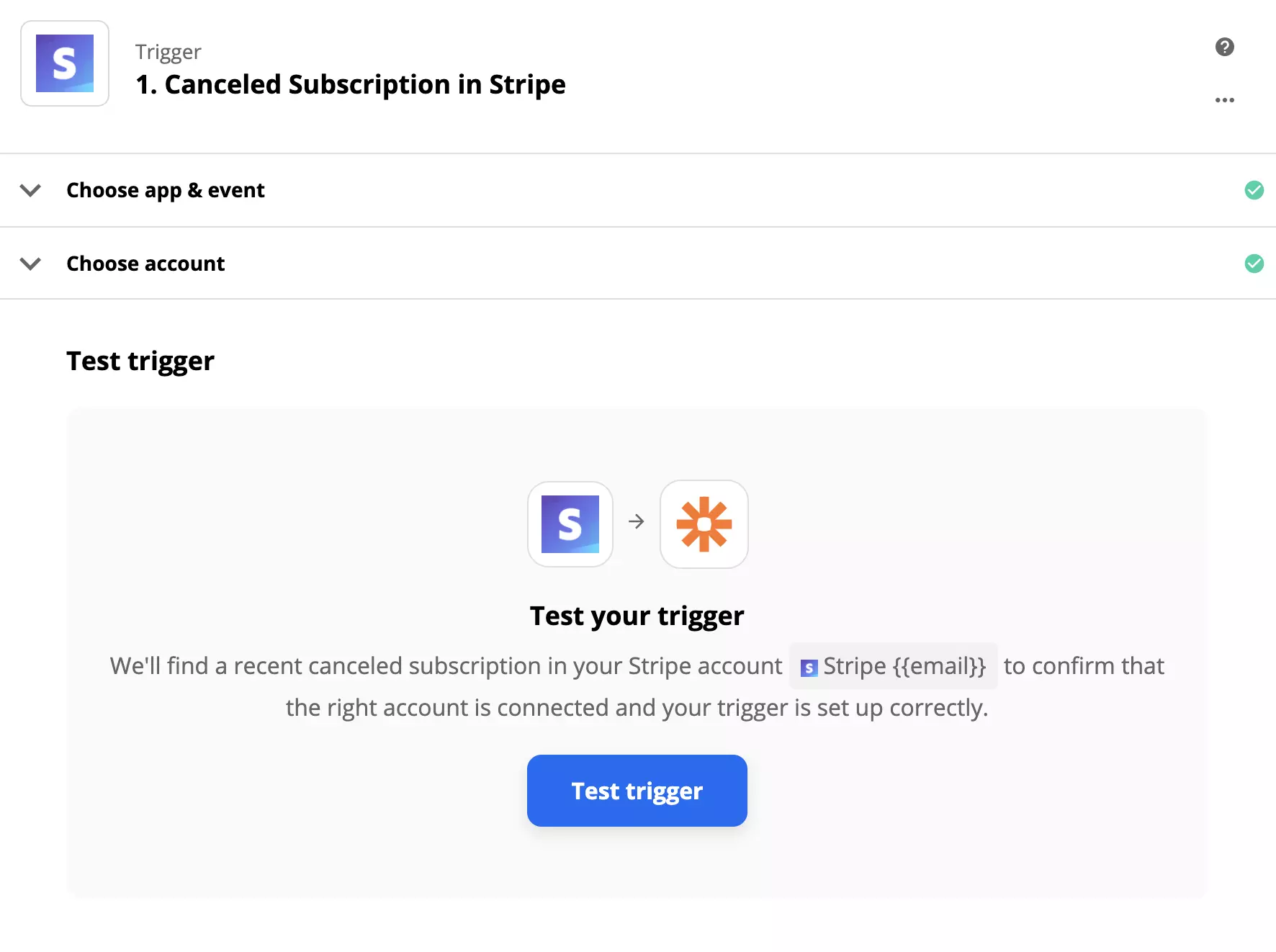 Stripe-triggertest op Zapier