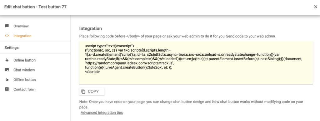 Shift4shop LiveAgent-integraatiecode