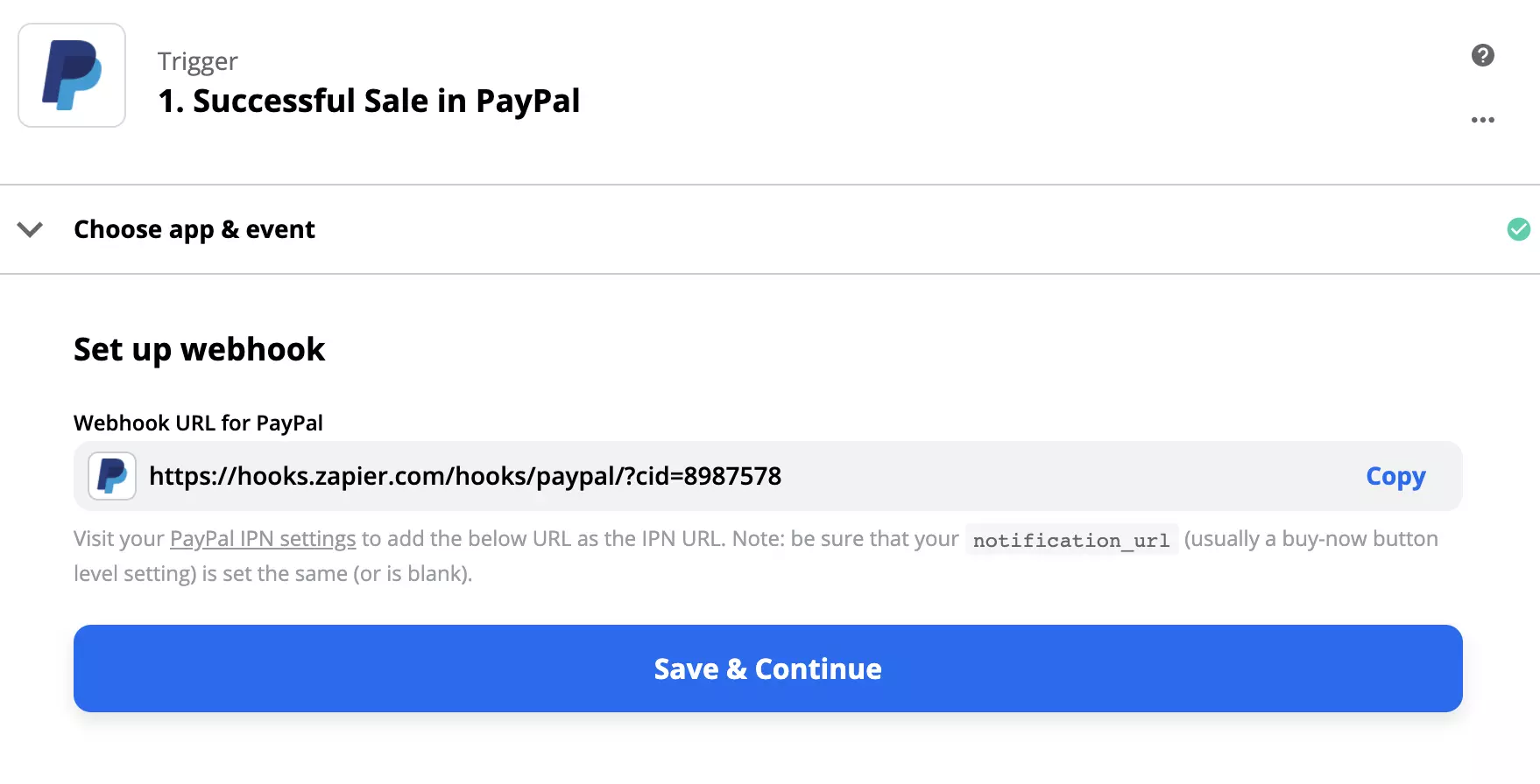 PayPal trigger configuratie met webhook-installatie