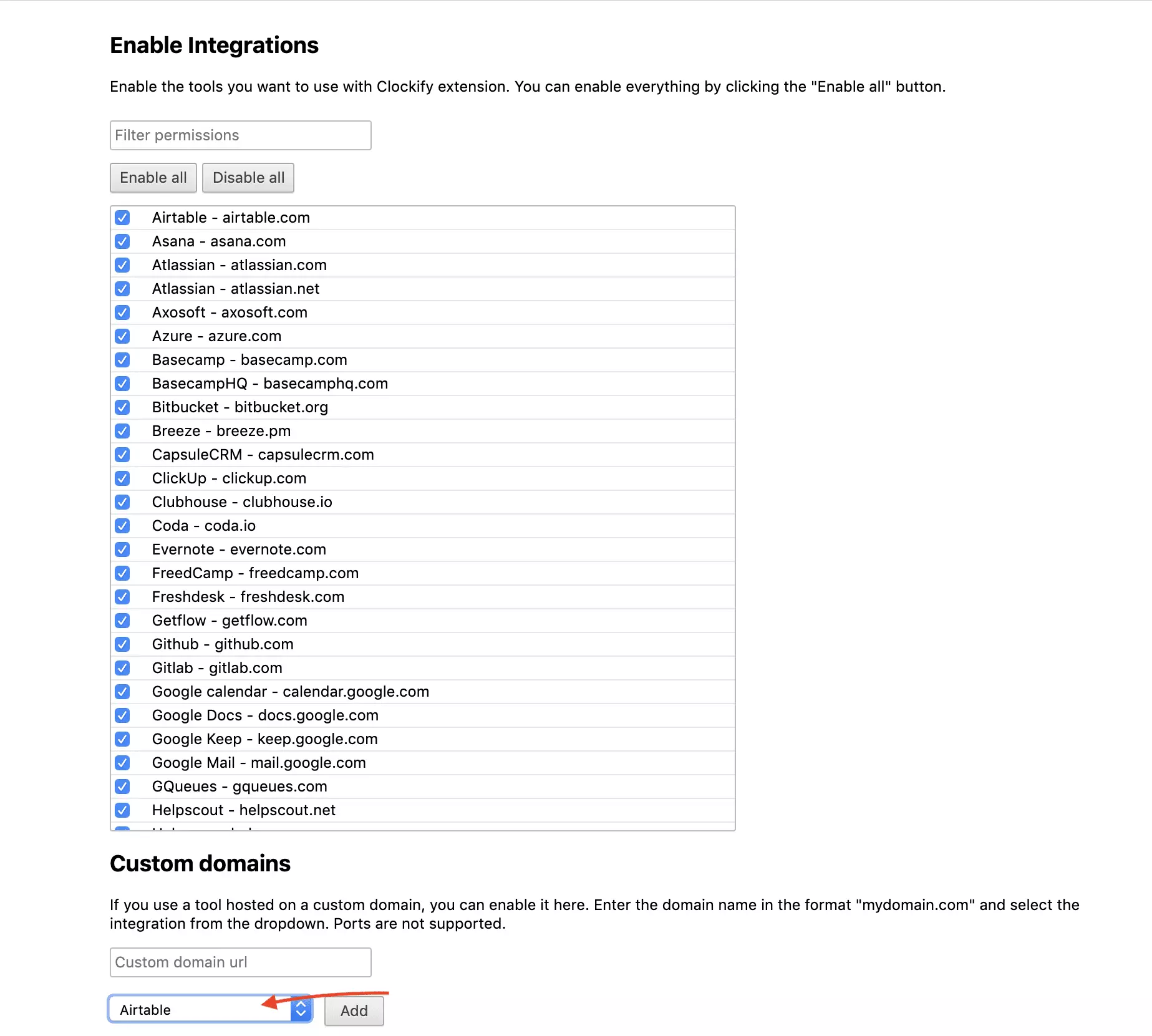 Clockify integratie selectie