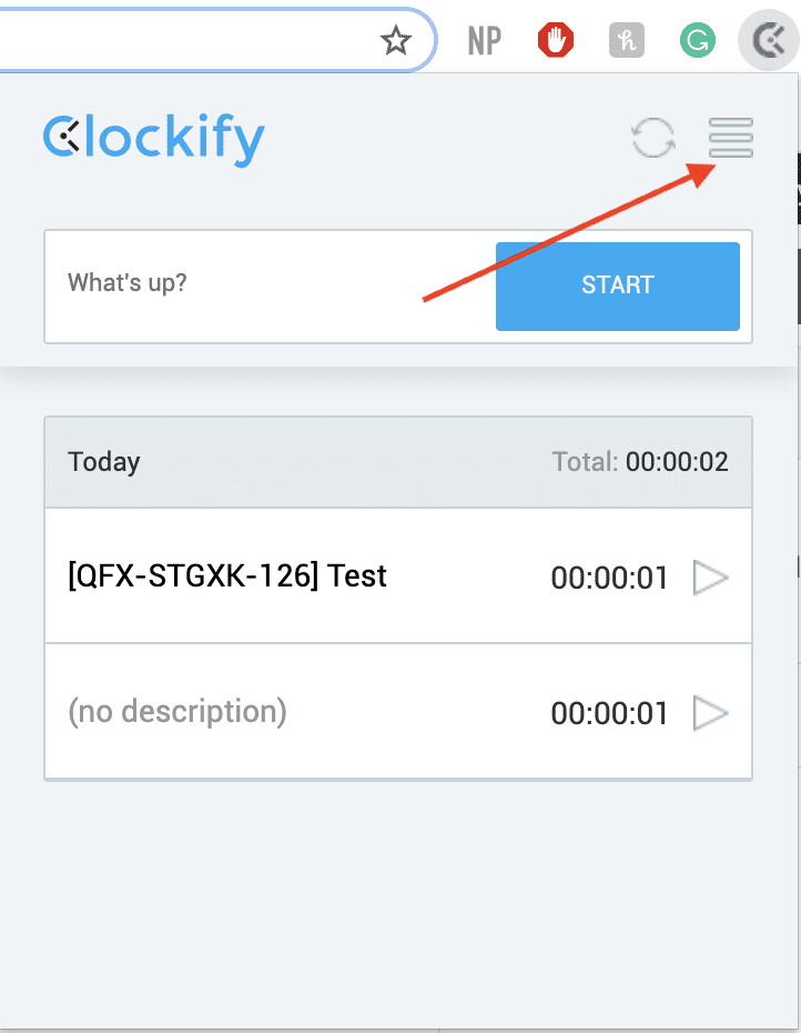Clockify extensie opties