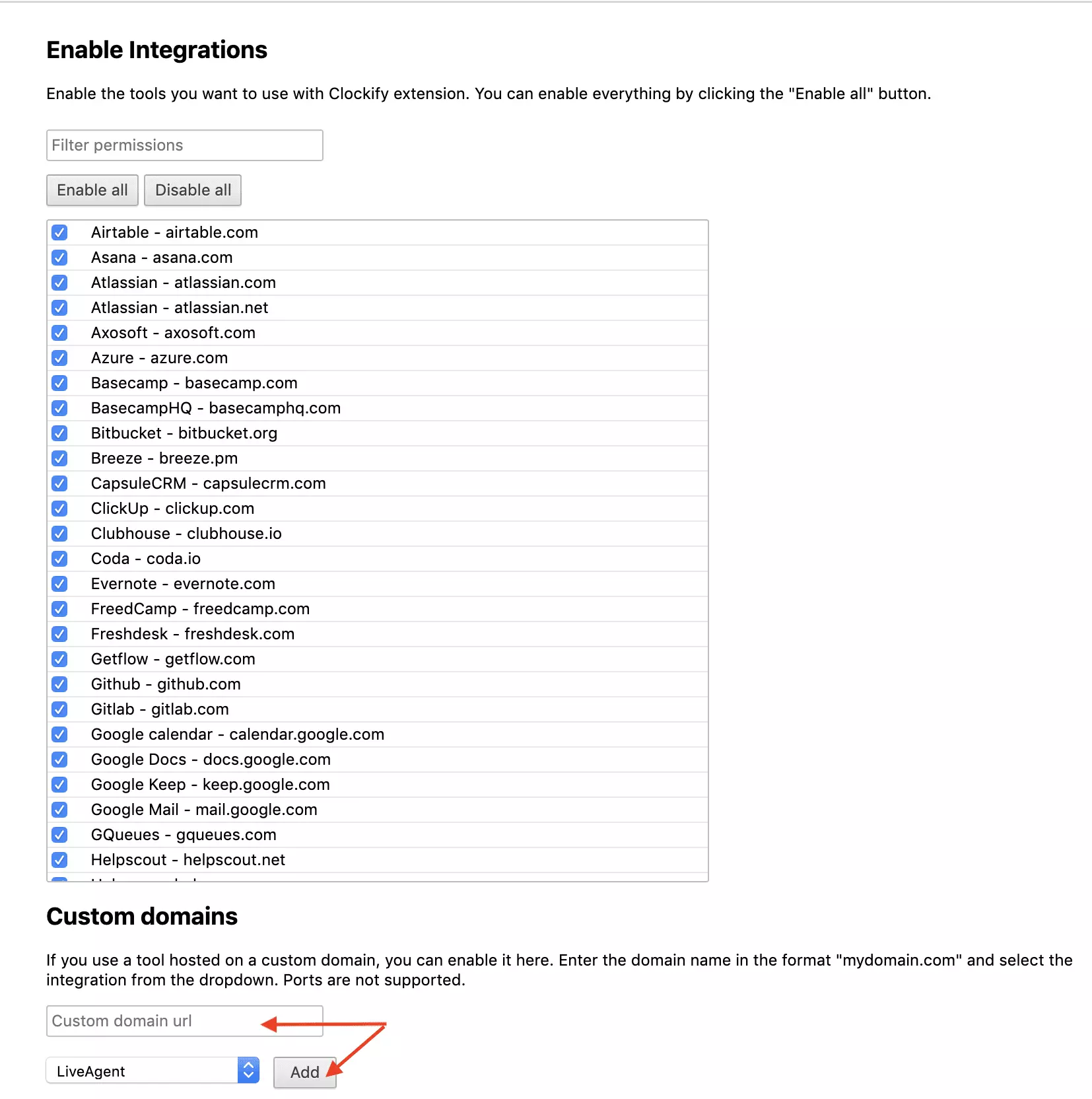 Clockify domeinconfiguratie
