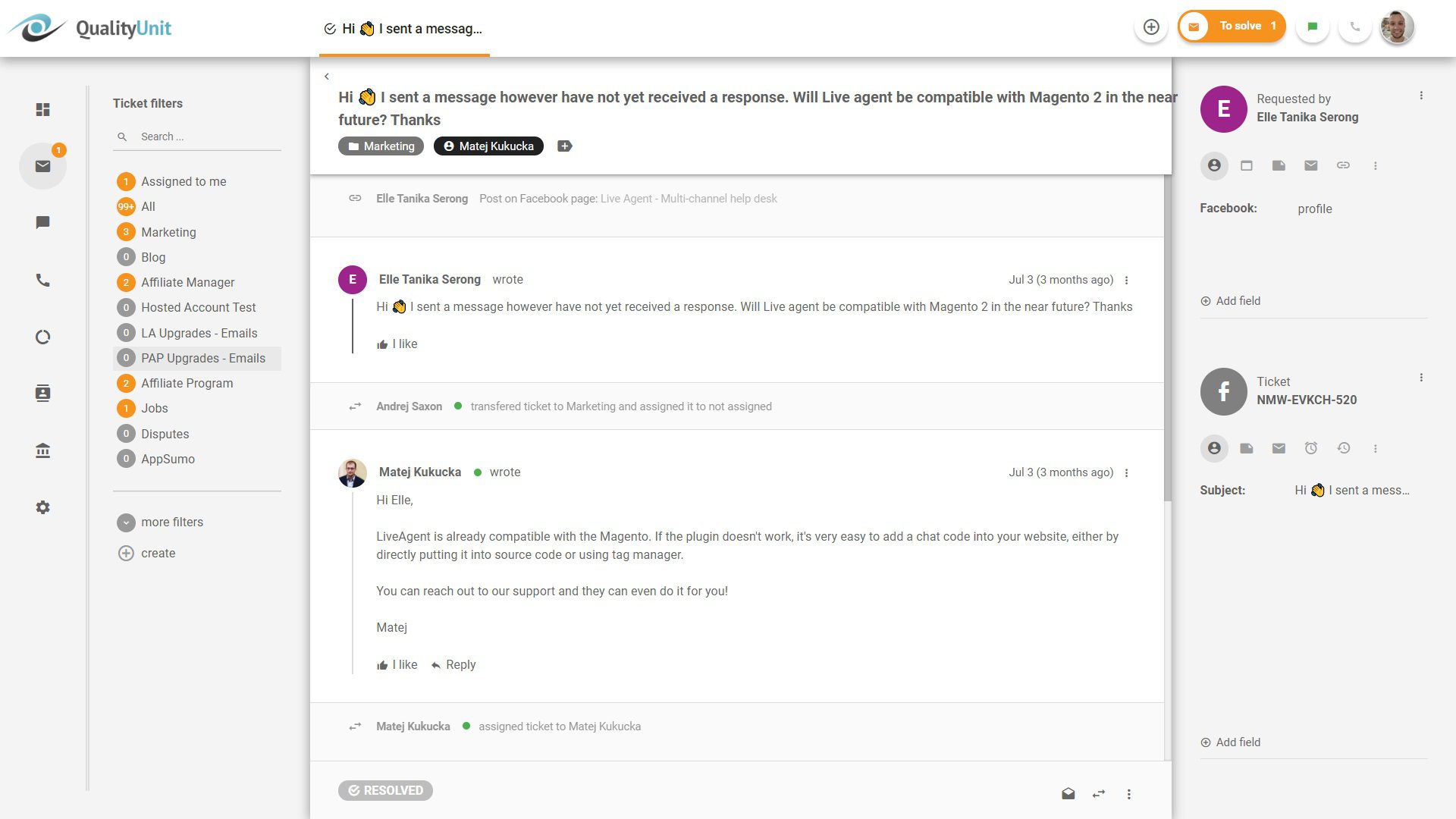 Reageren op Facebook-posts vanuit LiveAgent
