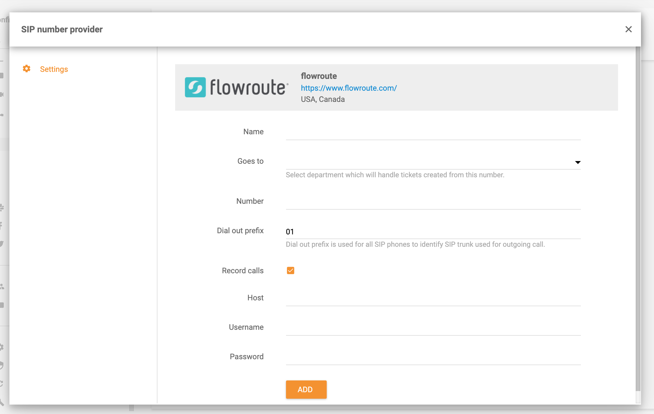 Flowroute integratie LiveAgent