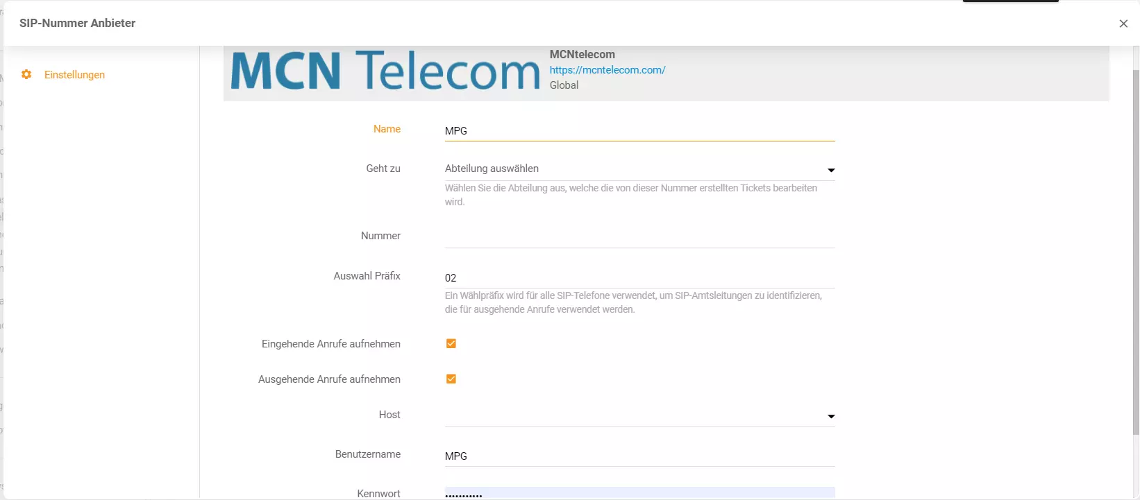 MCN Telecom LiveAgent-integratie