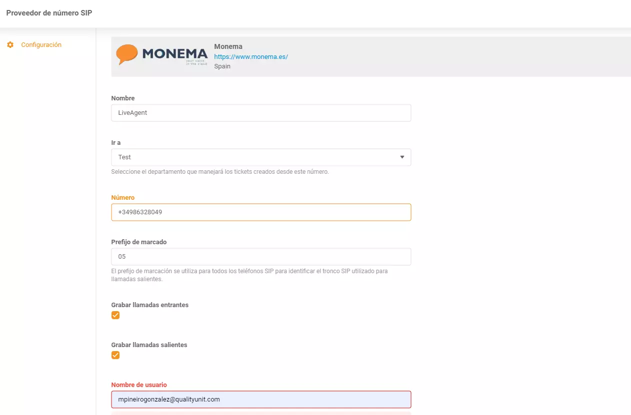 Monema LiveAgent-integratie