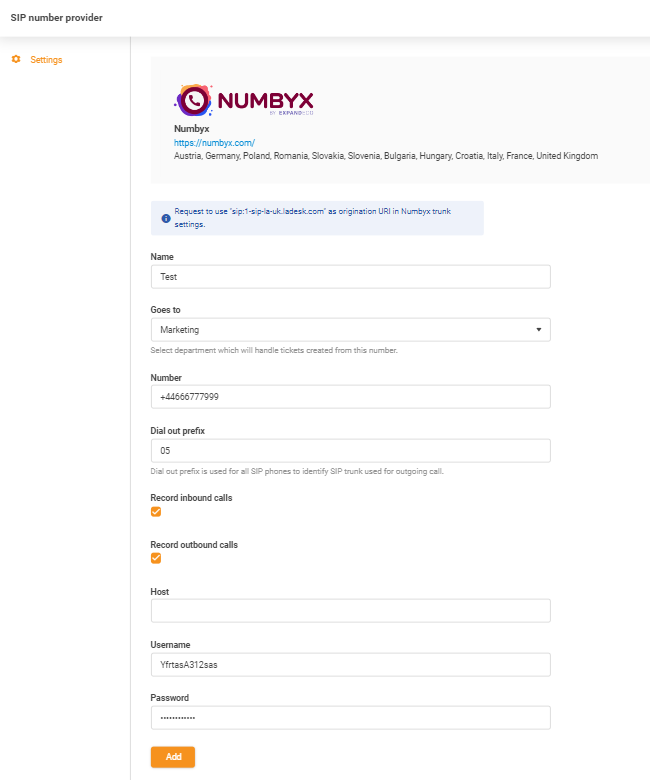 Numbyx credentials
