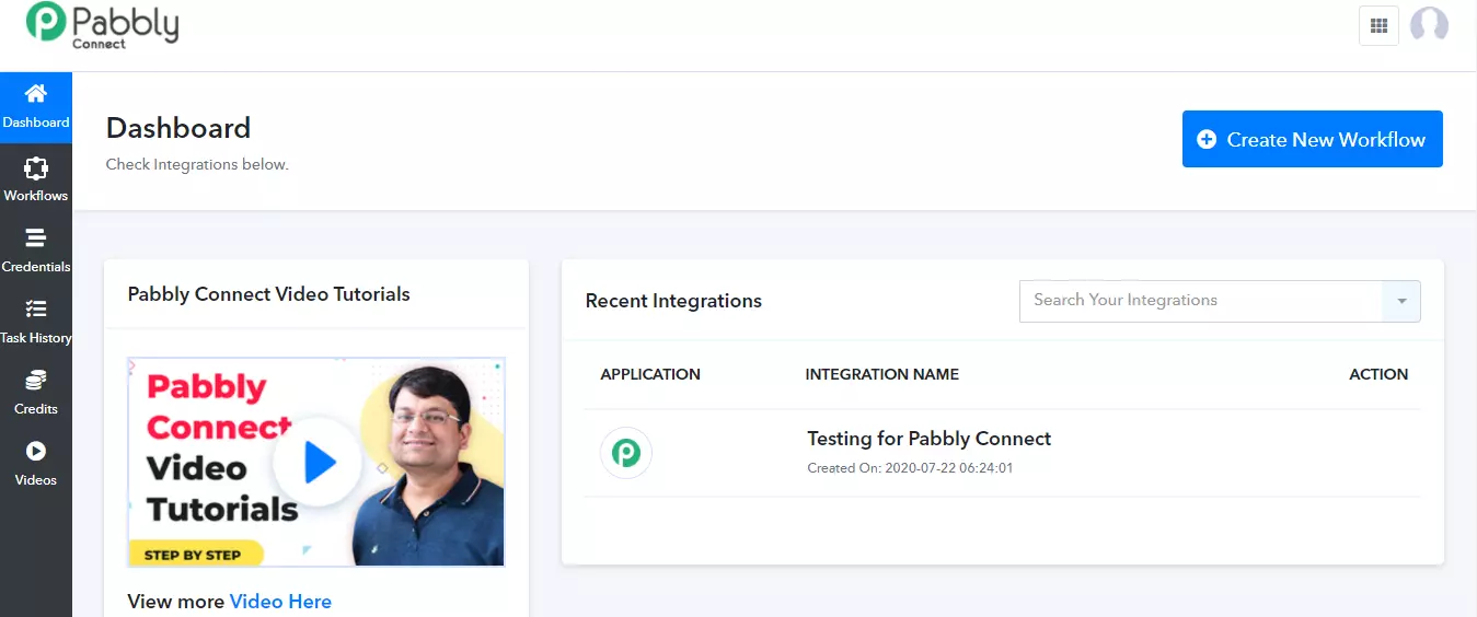 Pabbly Connect gebruikersdashboard