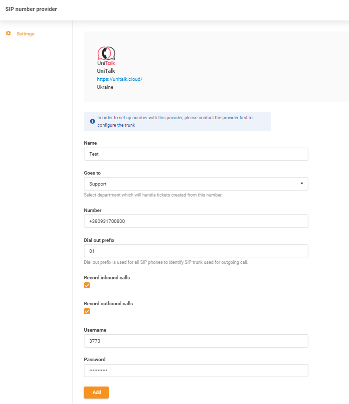UniTalk-inloggegevens
