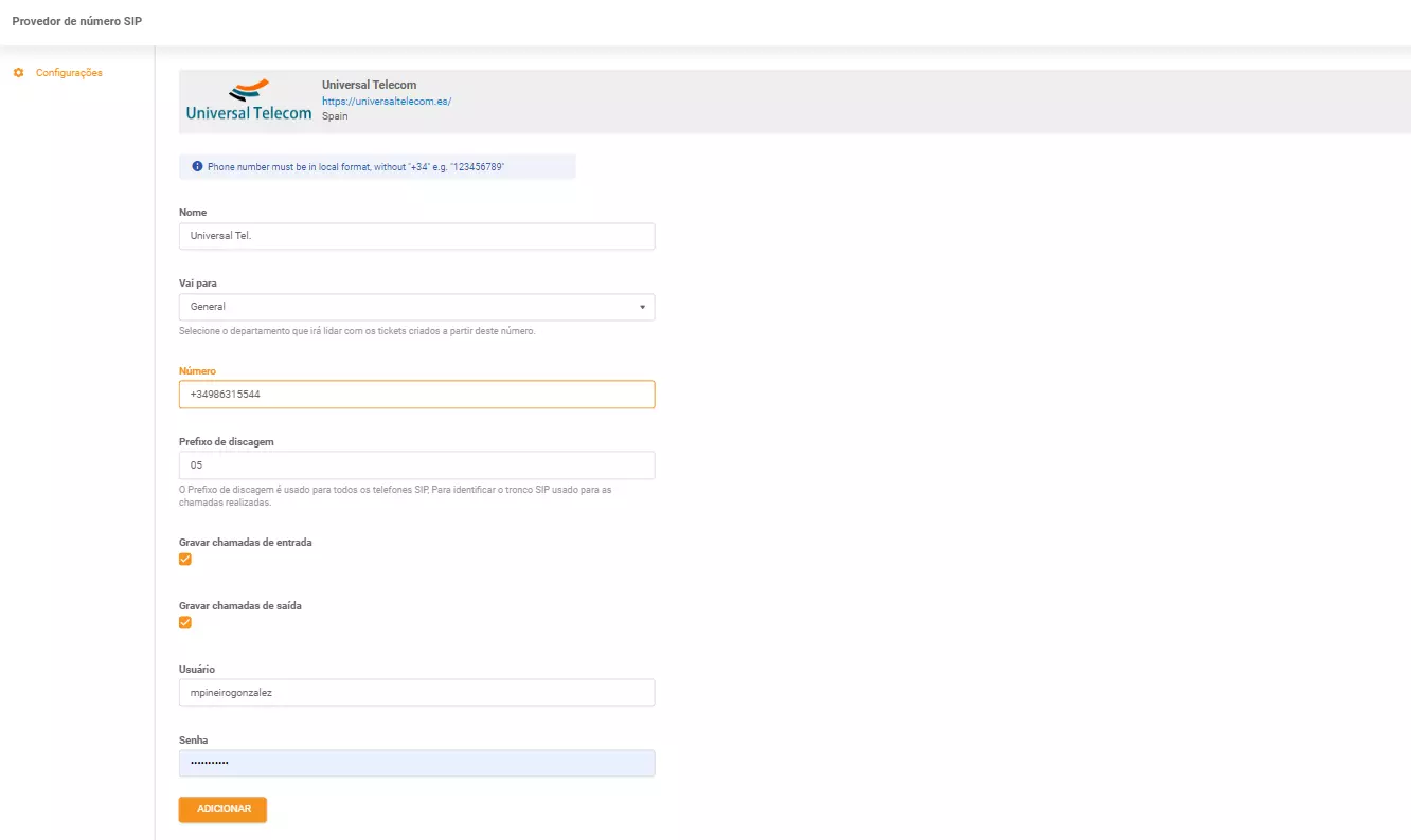 Universal Telecom-gegevens