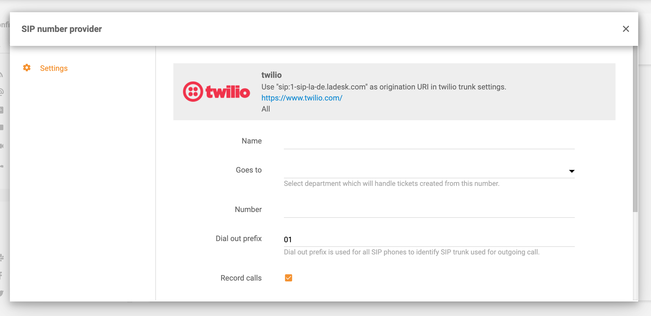 VOIP LiveAgent Twilio integratie