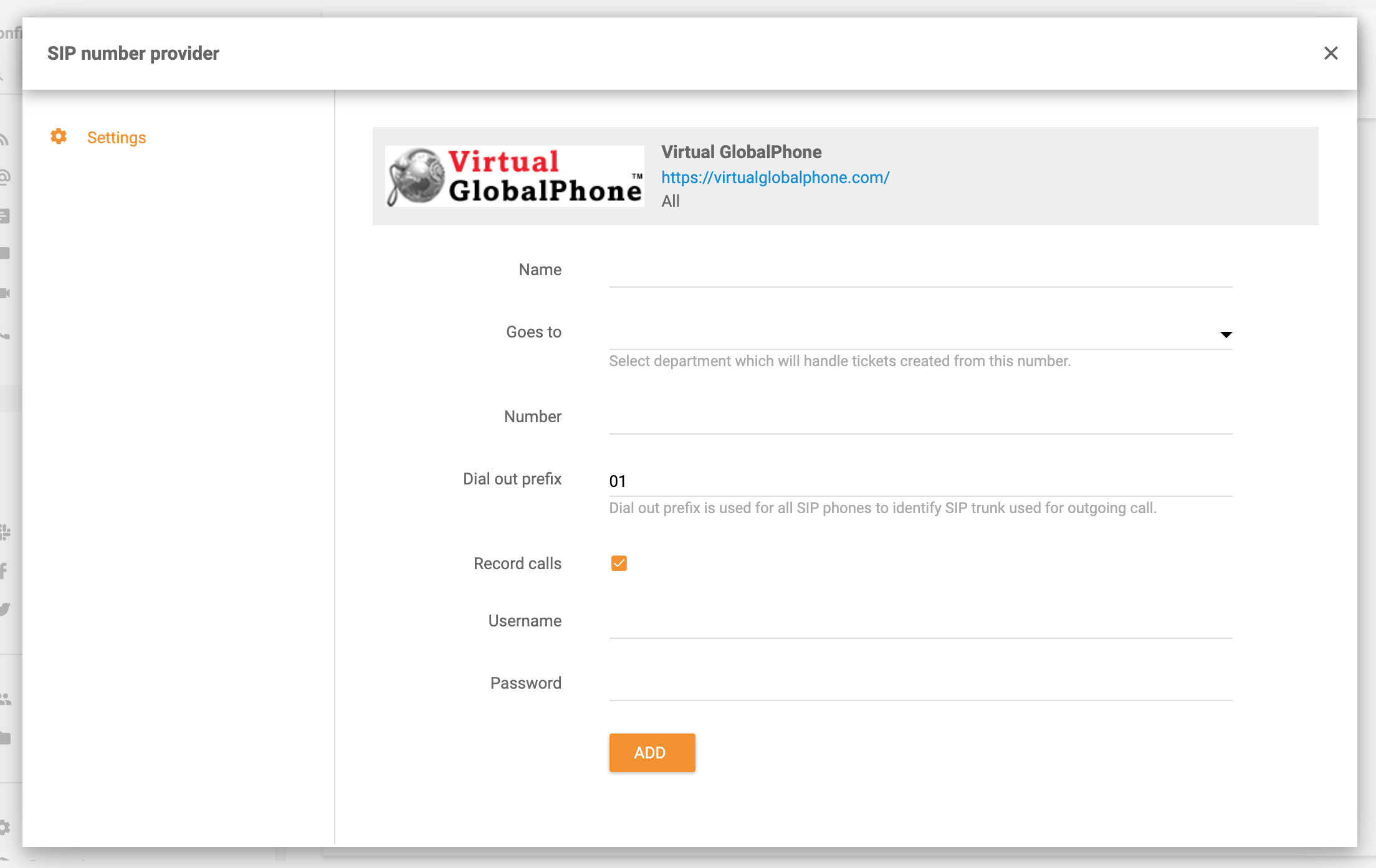 Virtuele Global Phone-integratie in LiveAgent