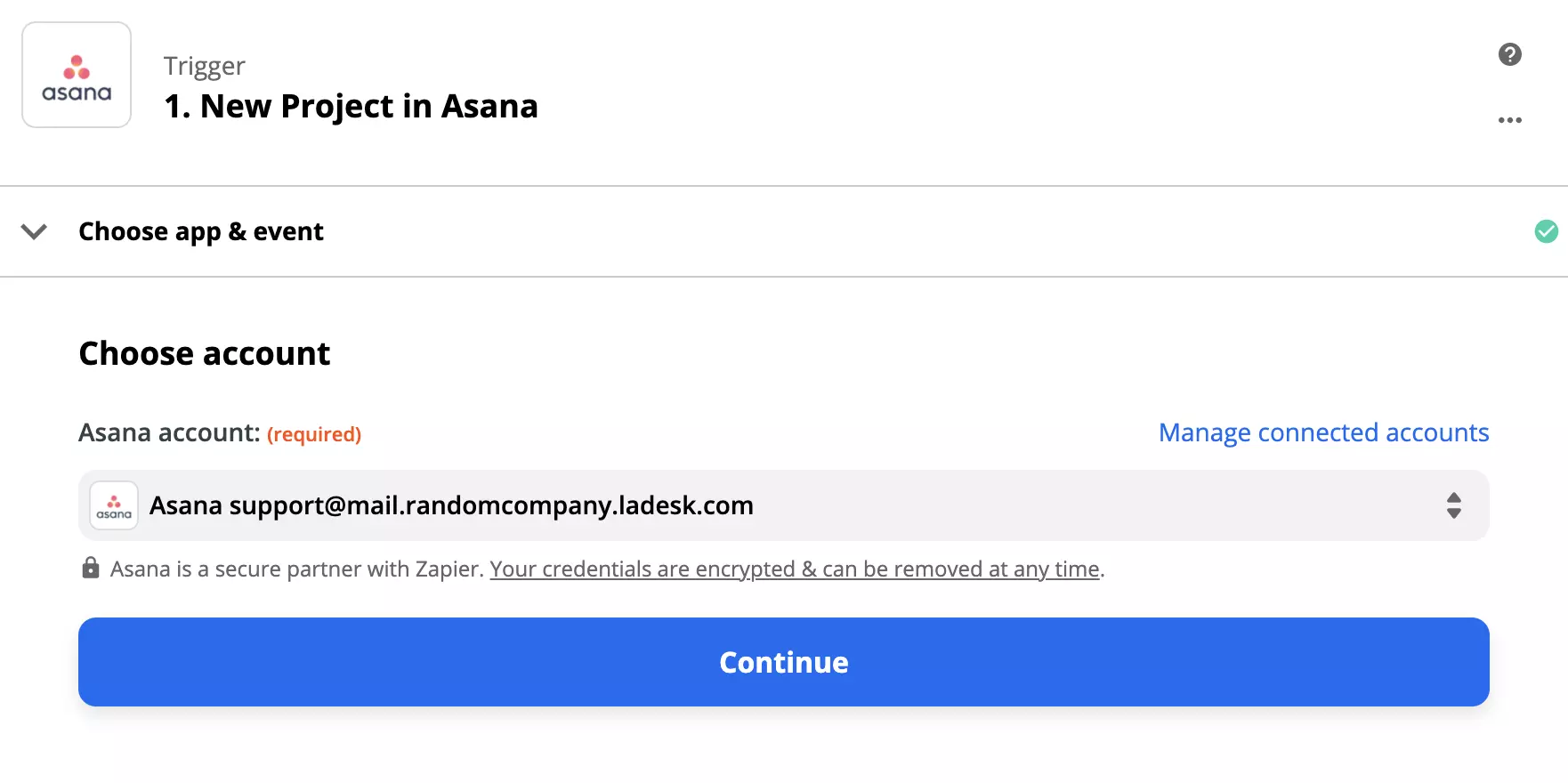 Asana-triggerinstellingen op Zapier