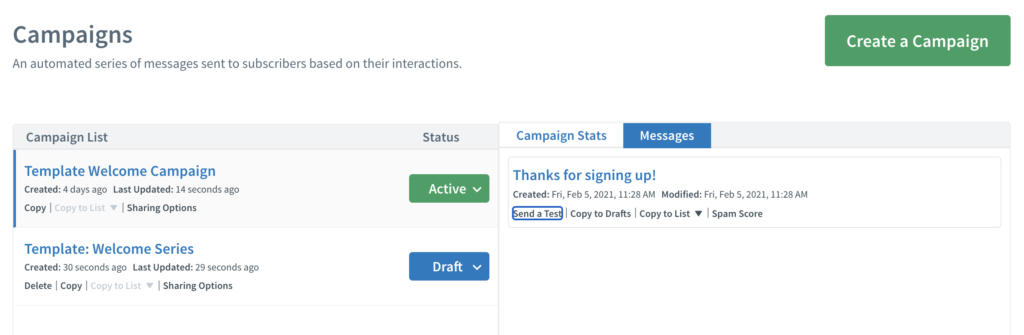 Voorbeeld van AWeber-campagnes