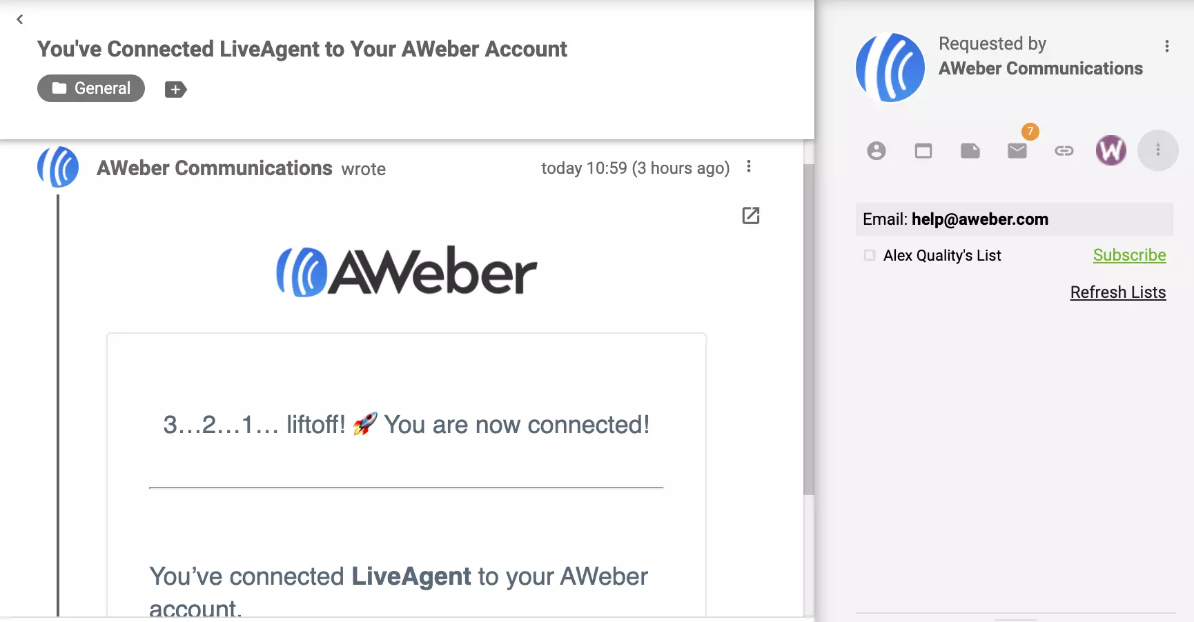 AWeber-plugin geactiveerd