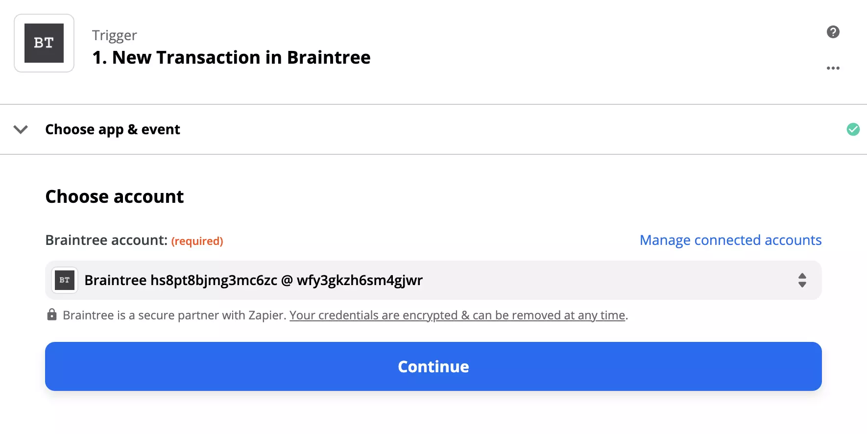 Braintree-triggerconfiguratie op Zapier