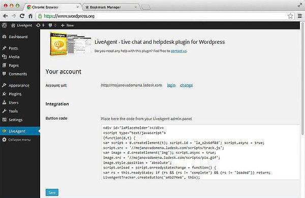 LiveAgent WordPress integratiecode