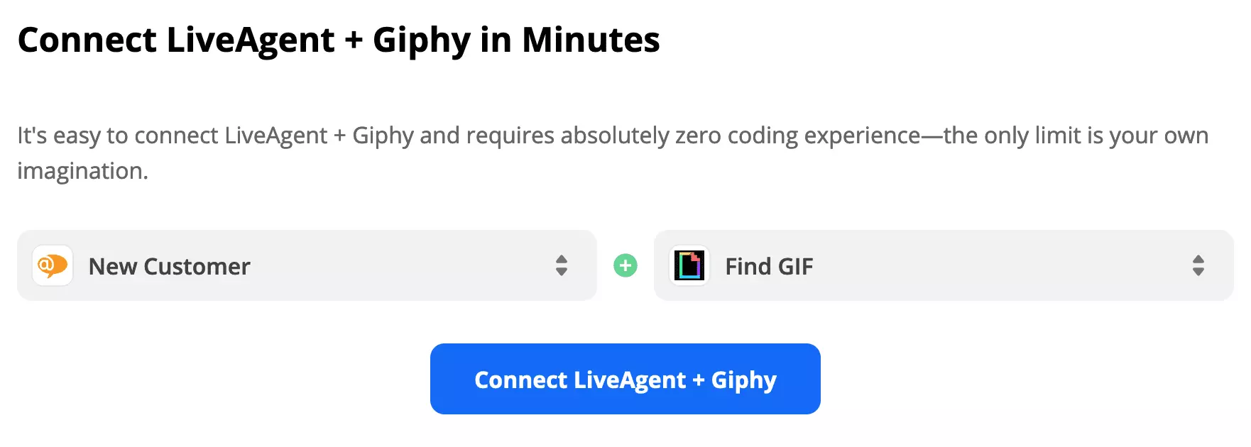 LiveAgent-trigger en Giphy-actie geselecteerd op Zapier