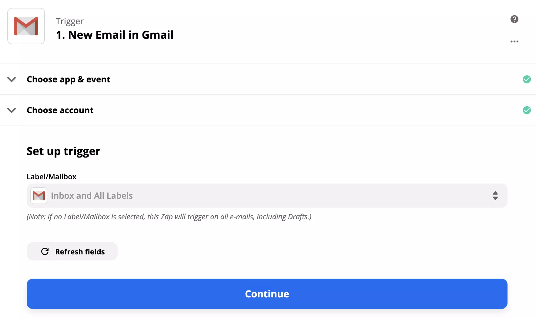Gmail-triggerconfiguratie in Zapier