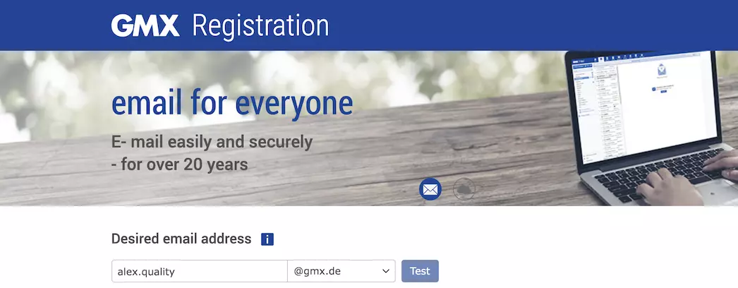 GMX-registratiepagina met informatievelden