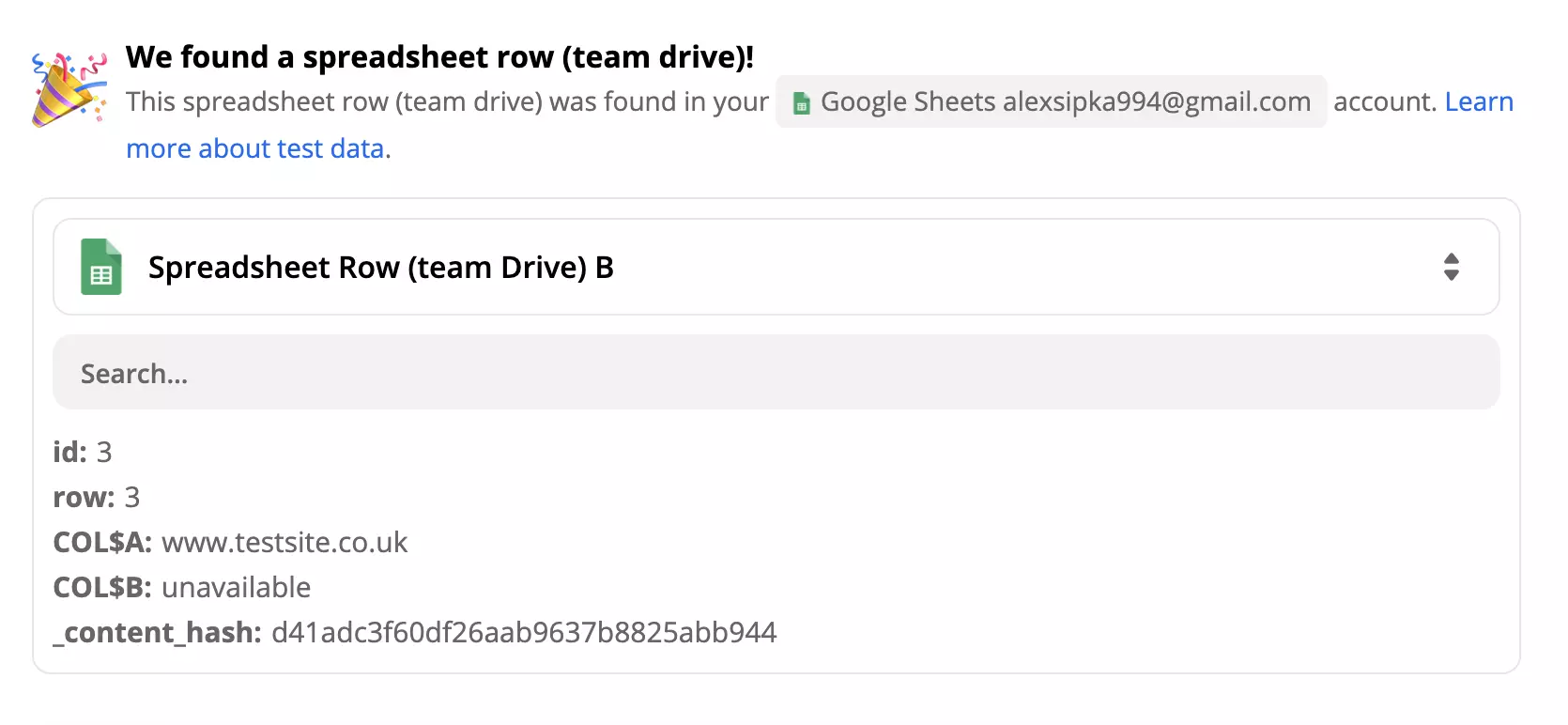 Een succesvolle test van een Google Sheets-trigger