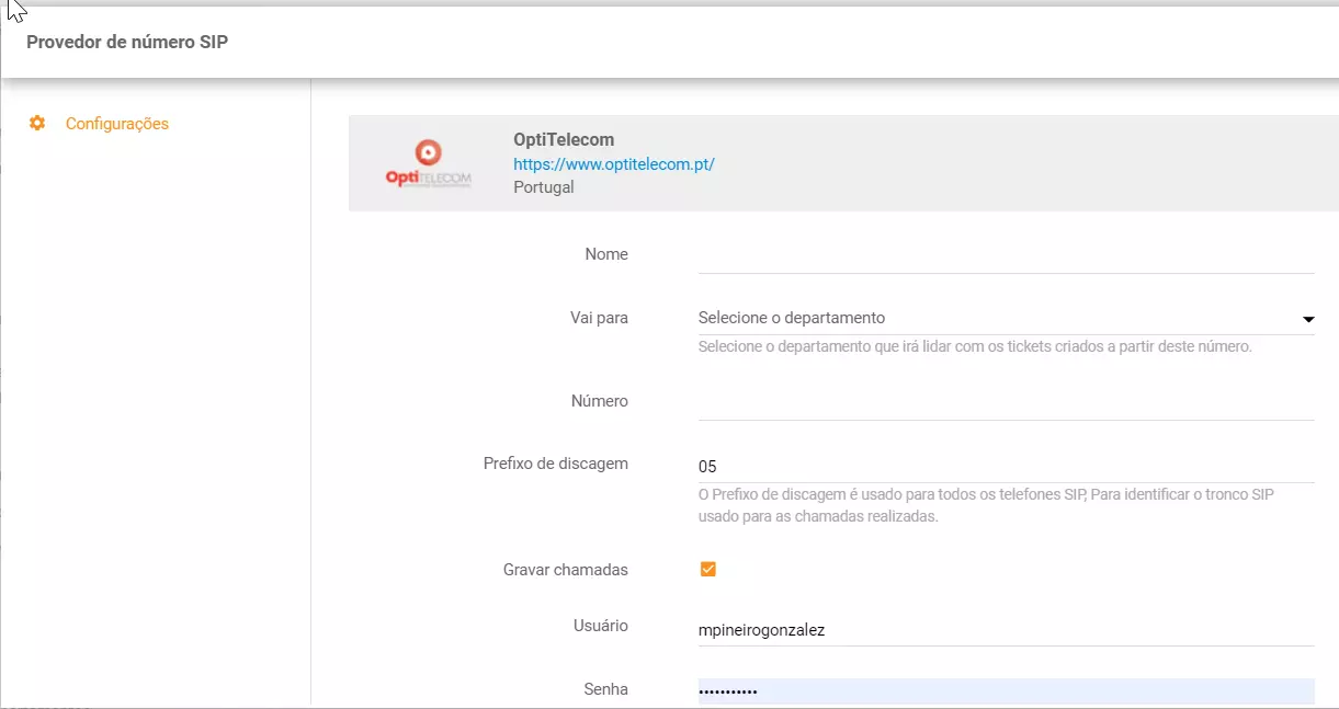 Configureer OptiTelecom-telefoonnummer