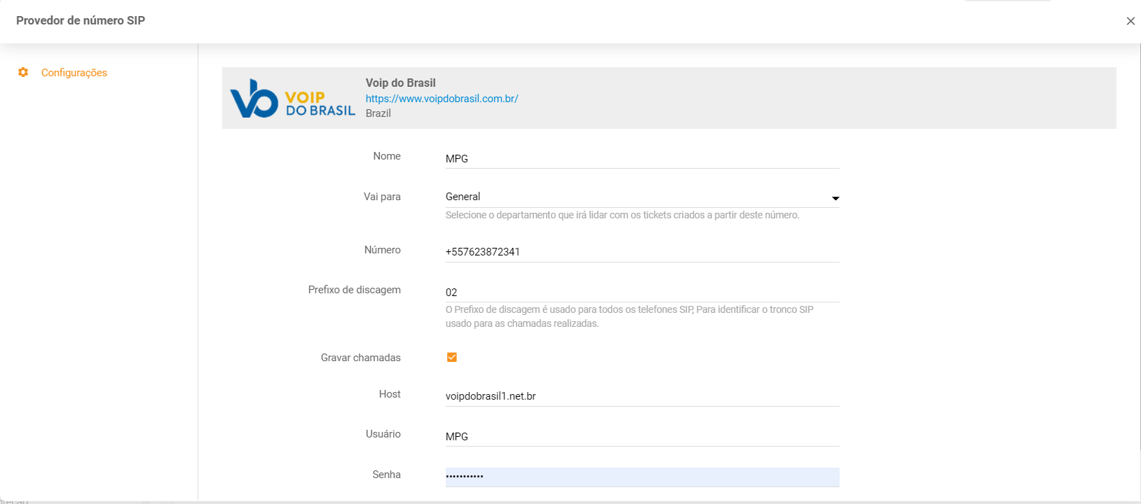 Voer Voip do Brasil-gegevens in