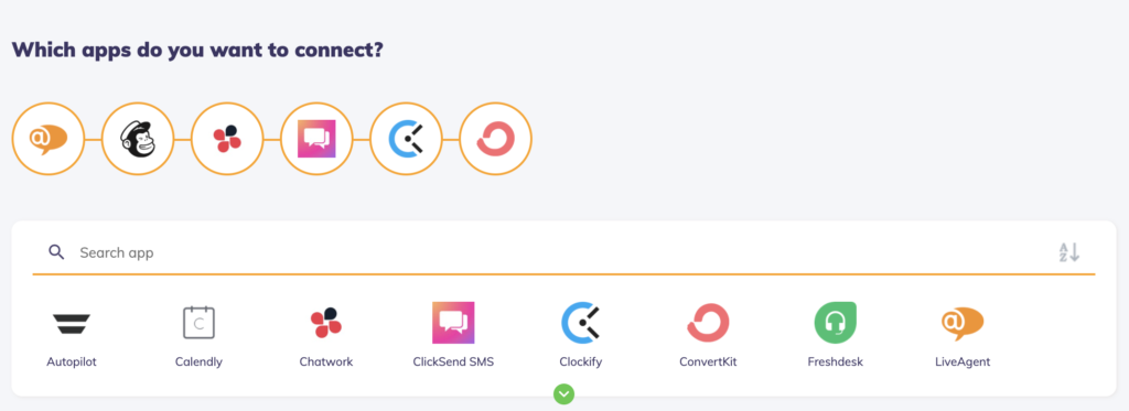 Een afbeelding met mogelijkheden van app-verbindingen met Integrately