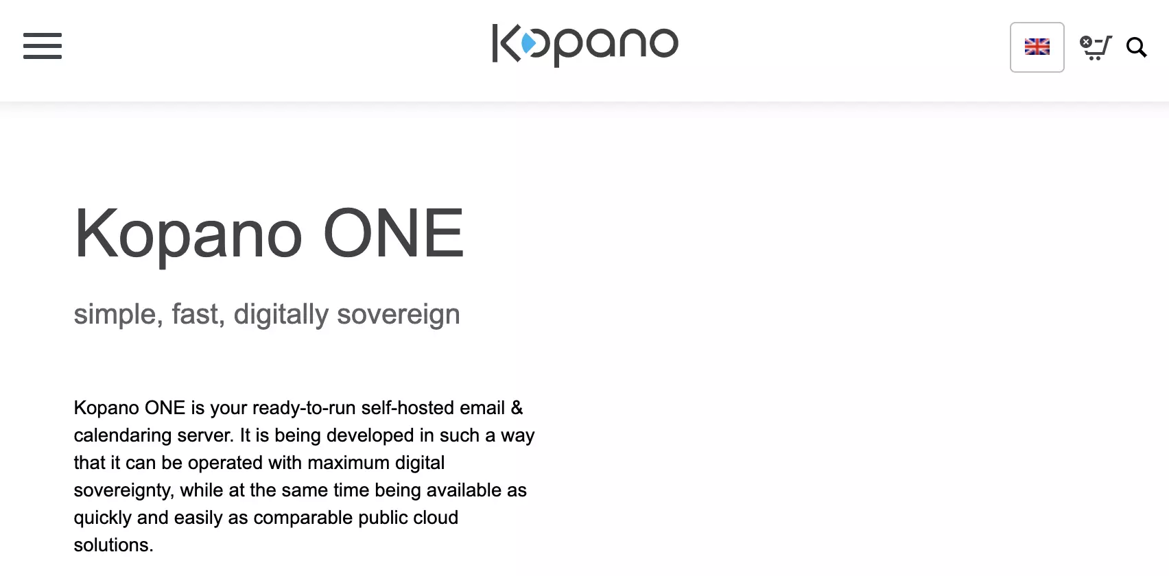 Kopano-startpagina met Kopano ONE-productbeschrijving