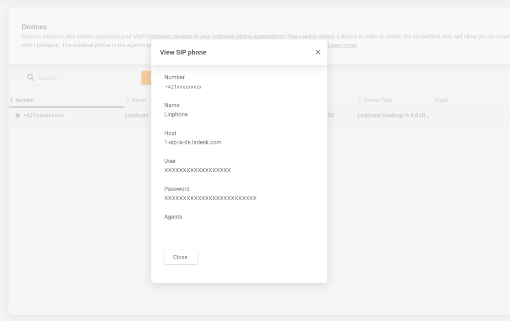 LiveAgent SIP-apparaatconfiguratie