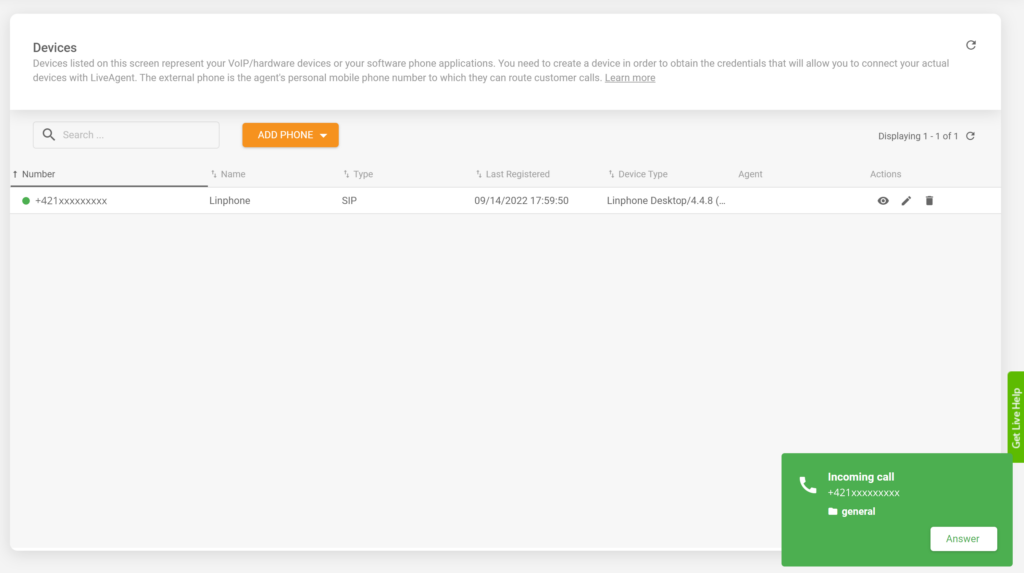 Linphone LiveAgent-integratie