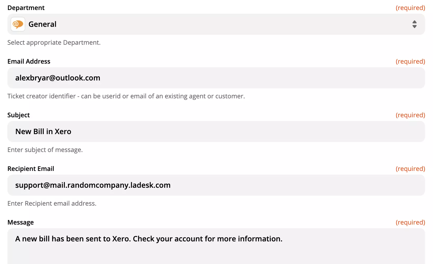 LiveAgent-actieconfiguratieopties op Zapier-site