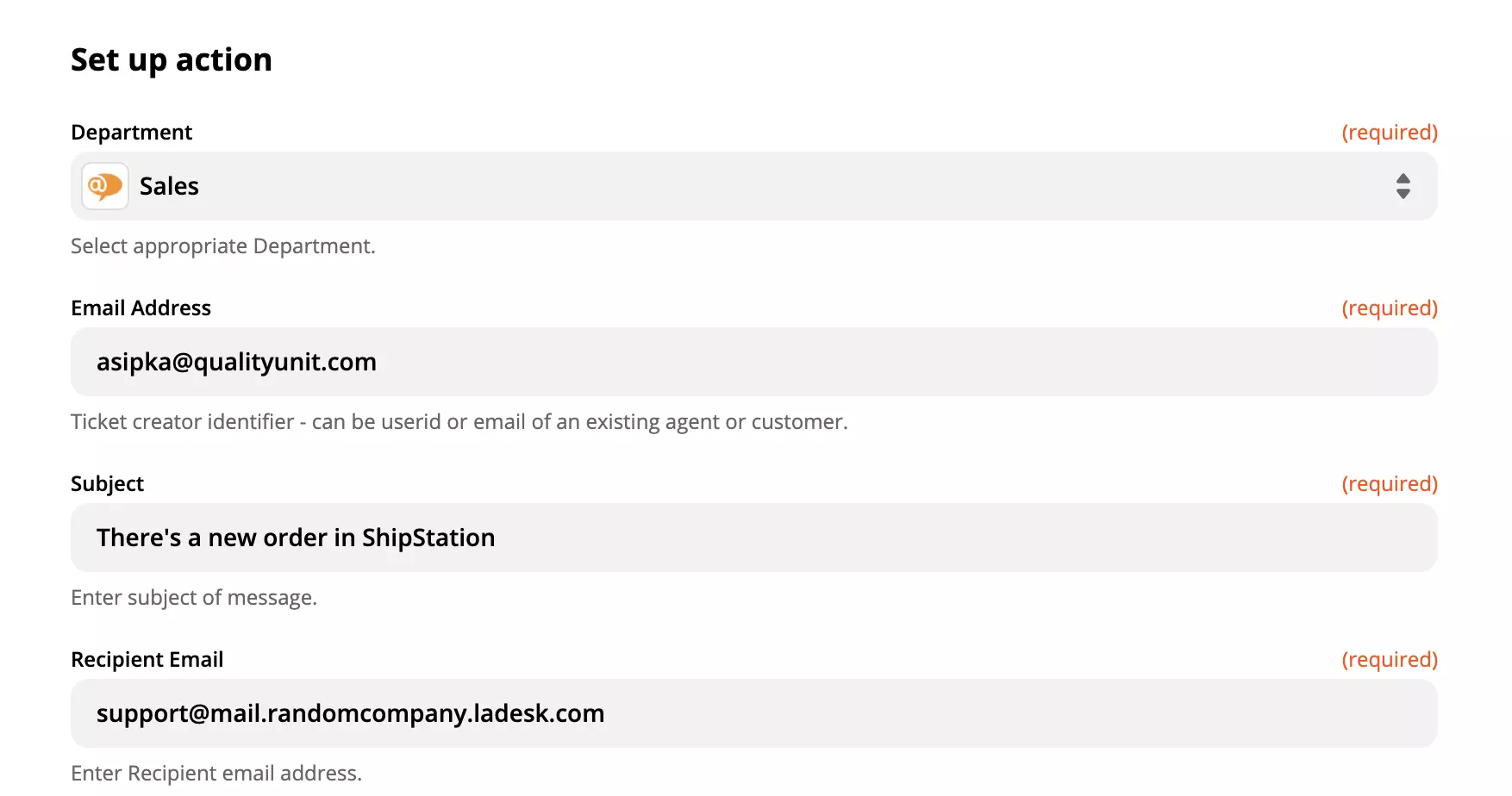 LiveAgent-actieconfiguratie