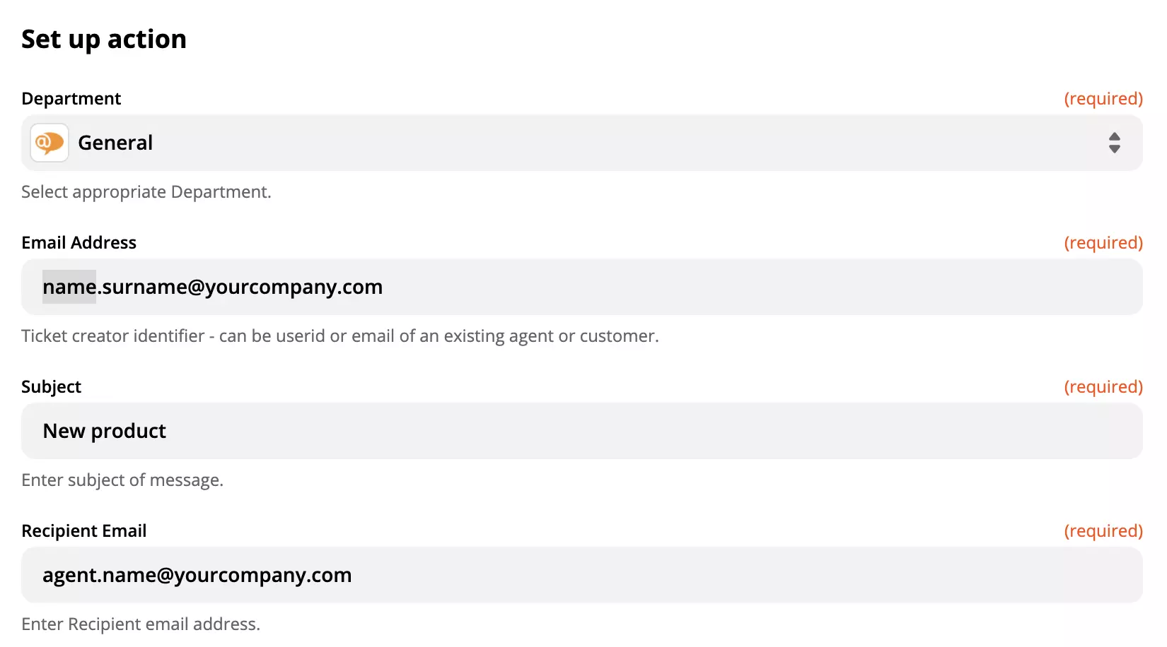LiveAgent-actie-instelling in Zapier-integratie